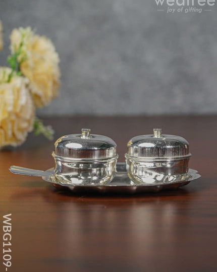 German Silver Apple Shaped 2 Kumkum Holder - Wbg1109-1 Holders