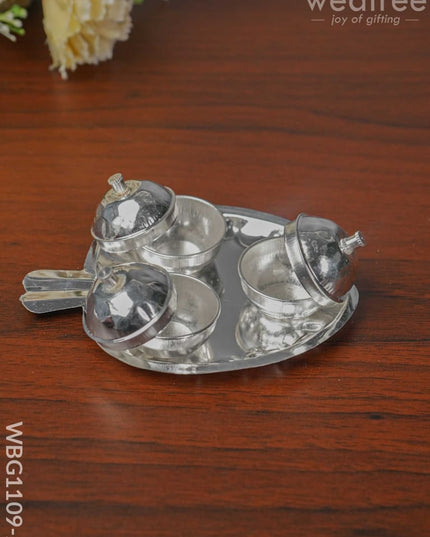 German Silver Apple Shaped 3 Kumkum Holder - Wbg1109-2 Holders