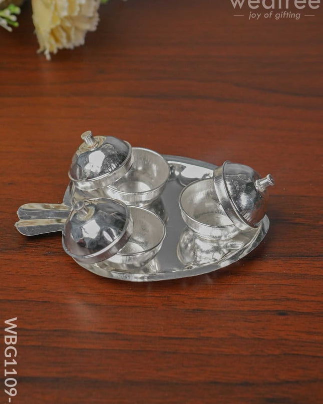 German Silver Apple Shaped 3 Kumkum Holder - Wbg1109-2 Holders