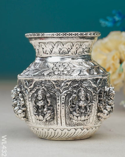 German Silver Astalakshmi Floral Kalash With Antique Finish - Wl4328 Pooja Utility