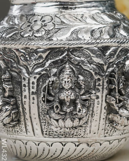German Silver Astalakshmi Floral Kalash With Antique Finish - Wl4328 Pooja Utility