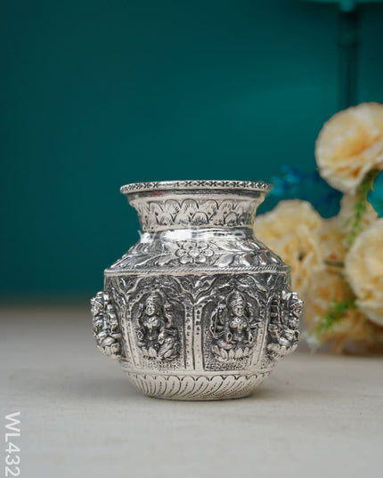 German Silver Astalakshmi Floral Kalash With Antique Finish - Wl4328 Pooja Utility