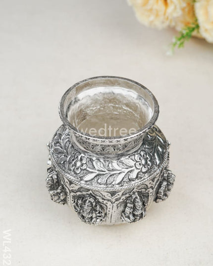 German Silver Astalakshmi Floral Kalash With Antique Finish - Wl4328 Pooja Utility