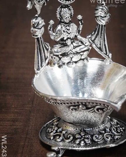 German Silver Balaji Lakshmi Diya (Antique Finish) - Wl2431 Silver Diyas