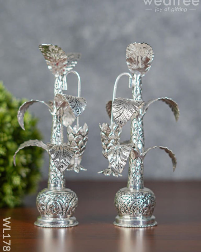 German Silver Banana Tree (Set Of 2) -8.5 Inches - Wl1788 Pooja Utility