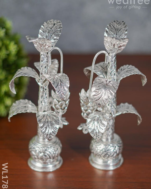 German Silver Banana Tree (Set Of 2) -8.5 Inches - Wl1788 Pooja Utility