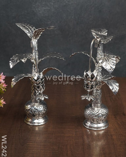 German Silver Banana Tree With Antique Finish (Set Of 2) 8.5 Inch - Wl2428 Pooja Utility