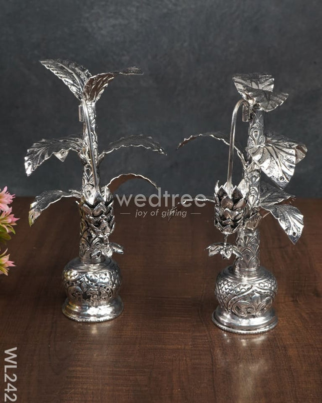 German Silver Banana Tree With Antique Finish (Set Of 2) 8.5 Inch - Wl2428 Pooja Utility
