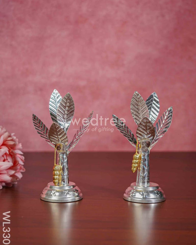 German Silver Banana Tree With Flowers Set Of 2 - 6 Inch Wl3307 Pooja Utility