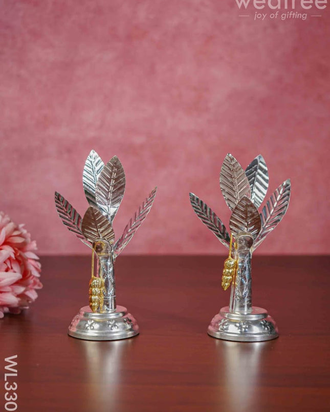 German Silver Banana Tree With Flowers Set Of 2 - 6 Inch Wl3307 Pooja Utility