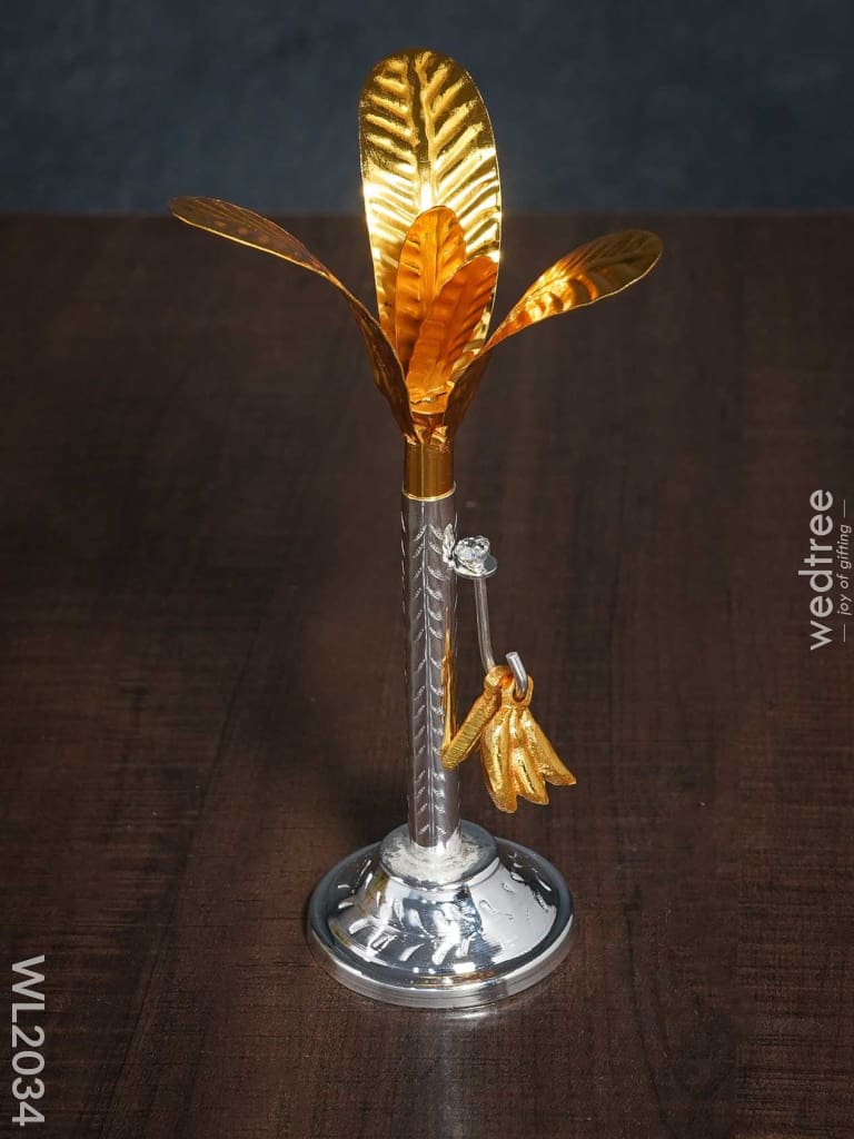 German Silver Banana Tree With Gold Leaves Small (Set Of 2) - Wl2034 Pooja Utility