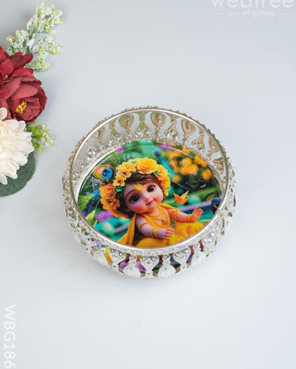 German Silver Bowl - Baby Krishna Design - 4 inch - WBG1861 - German Silver Pooja Utility RG