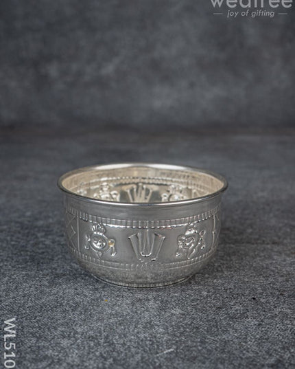 German Silver Bowl with Shank Chakra Nama - WL5102 - German Silver Pooja Utility