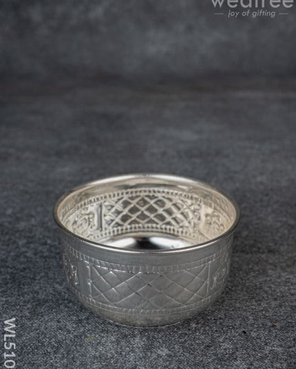German Silver Bowl with Shank Chakra Nama - WL5102 - German Silver Pooja Utility