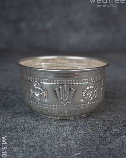German Silver Bowl with Shank Chakra Nama - WL5102 - German Silver Pooja Utility