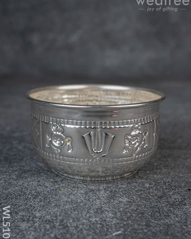 German Silver Bowl with Shank Chakra Nama - WL5102 - German Silver Pooja Utility
