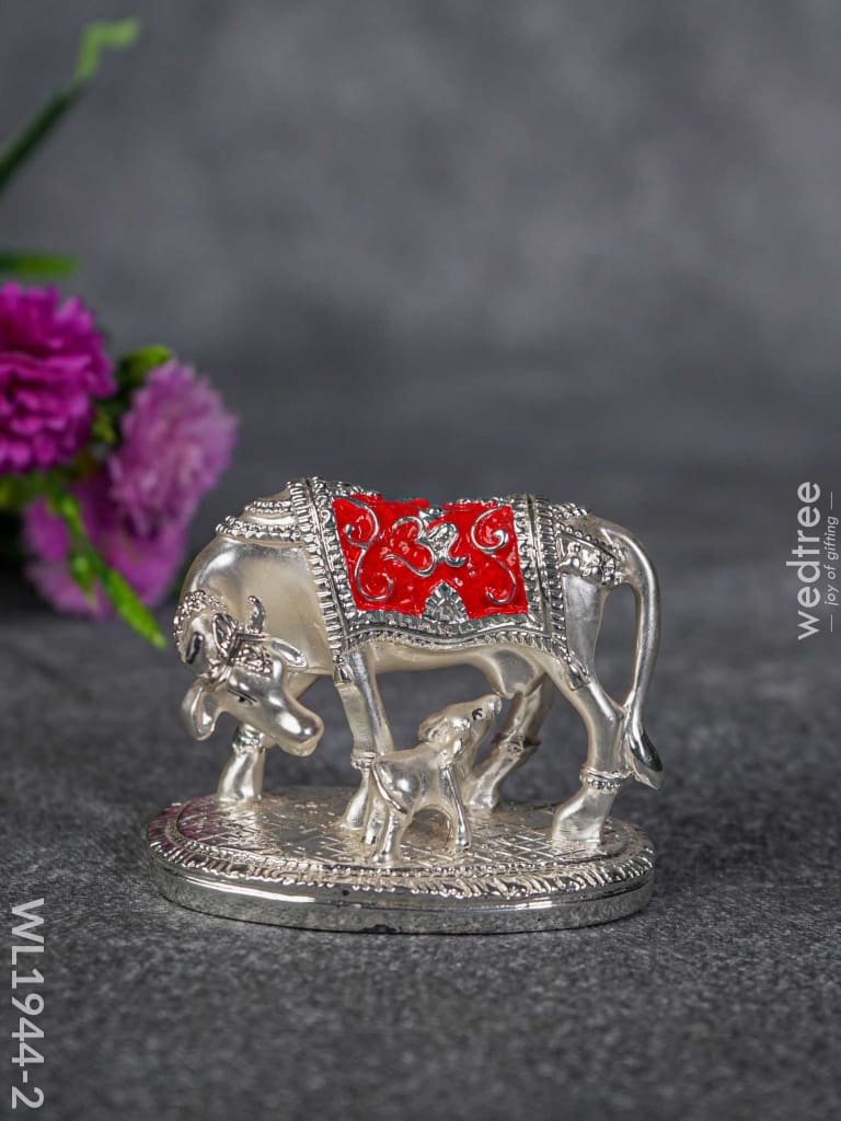 German Silver Cow And Calf - Red Wl1944-2 Figurines