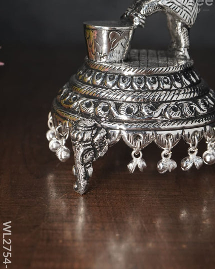 German Silver Decorative Elephant 5 Face Diya With Bells - Wl2754 Diyas