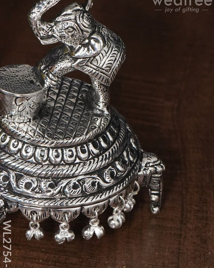 German Silver Decorative Elephant 5 Face Diya With Bells - Wl2754 Diyas