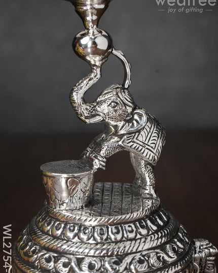 German Silver Decorative Elephant 5 Face Diya With Bells - Wl2754 Diyas
