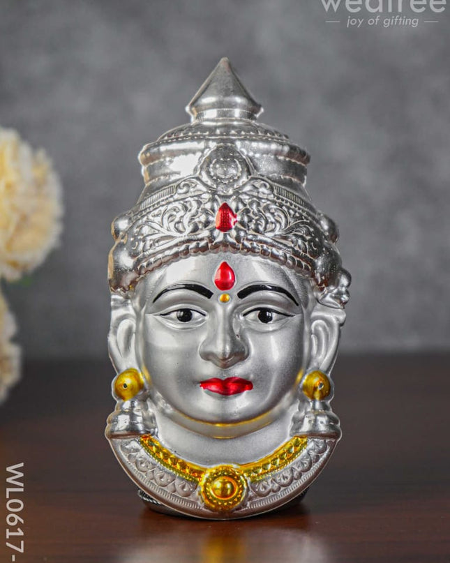 German Silver Lakshmi Face - Wl0617 Green Colour Stones Pooja Utility