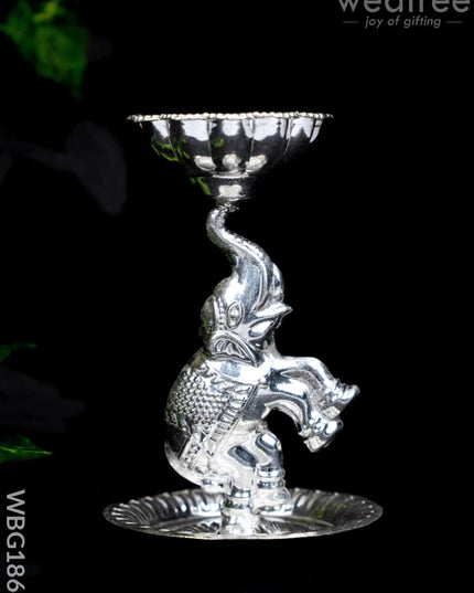 German Silver Diya with Elephant - WBG1864 - German Silver Diya RG