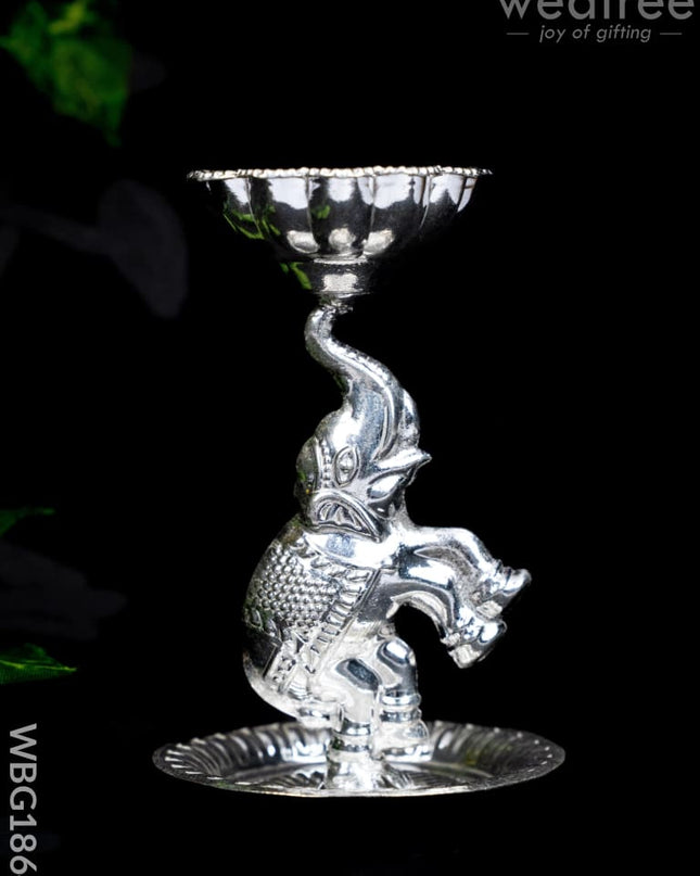 German Silver Diya with Elephant - WBG1864 - German Silver Diya RG