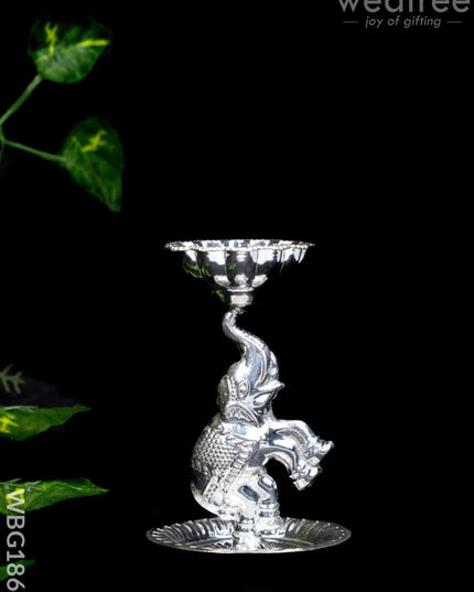 German Silver Diya with Elephant - WBG1864 - German Silver Diya RG