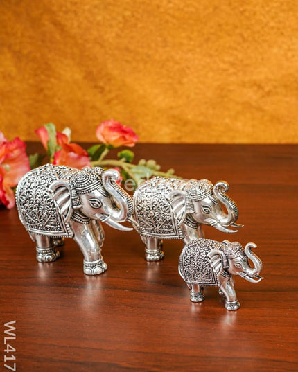 German Silver Elephant Figurine - Set Of 3-Wl4176 Figurines