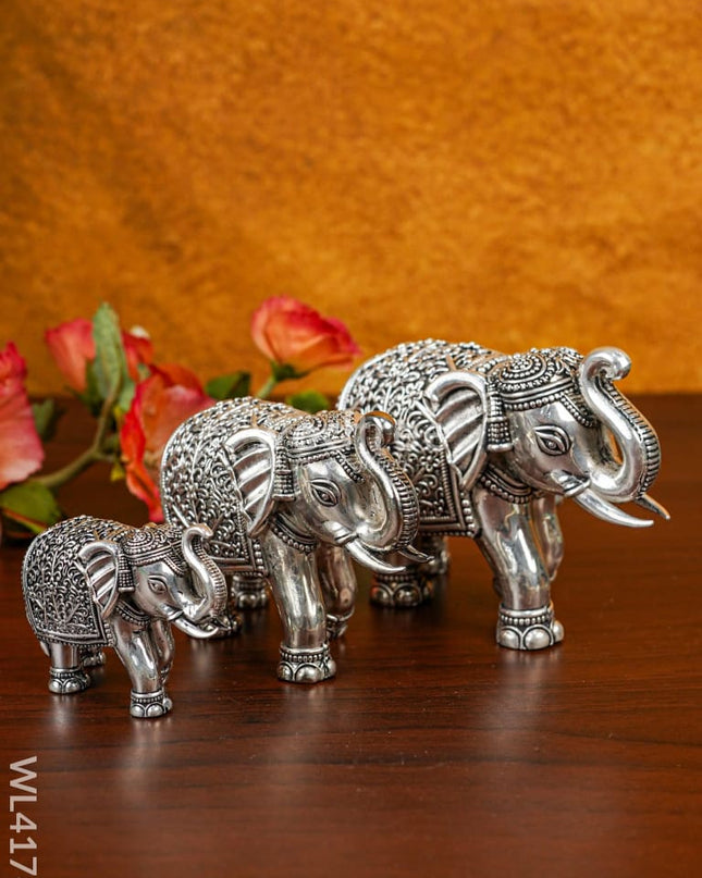 German Silver Elephant Figurine - Set Of 3-Wl4176 Figurines