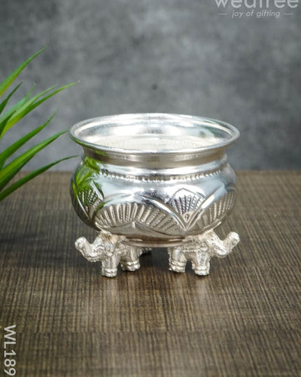 German Silver Elephant Leg Bowl - WL1895 - German Silver Pooja Utility