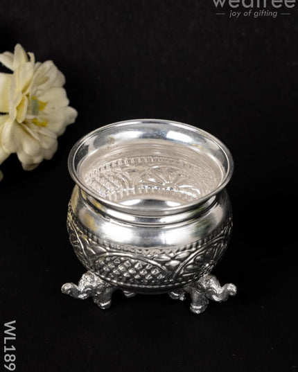 German Silver Elephant Leg Bowl - WL1895 - German Silver Pooja Utility
