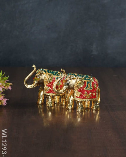 German Silver Elephant (Set Of 2) - Wl1293 2Inch Gold Finish 3.5 Inches Figurines