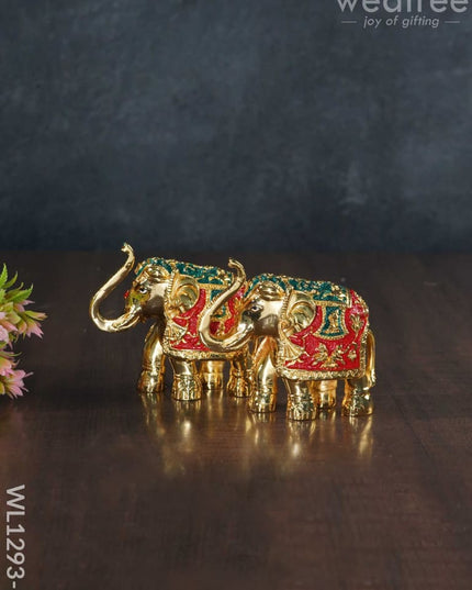 German Silver Elephant (Set Of 2) - Wl1293 2Inch Gold Finish 3.5 Inches Figurines