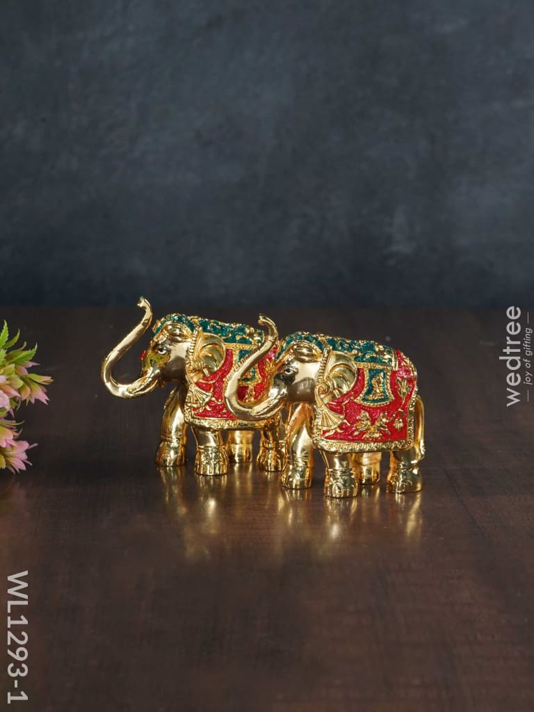 German Silver Elephant (Set Of 2) - Wl1293 2Inch Gold Finish 3.5 Inches Figurines