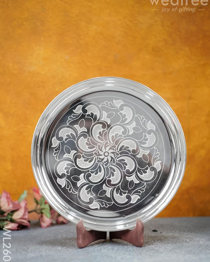 German Silver Engraved 10 Inch Plate - Wl2604 Pooja Utility