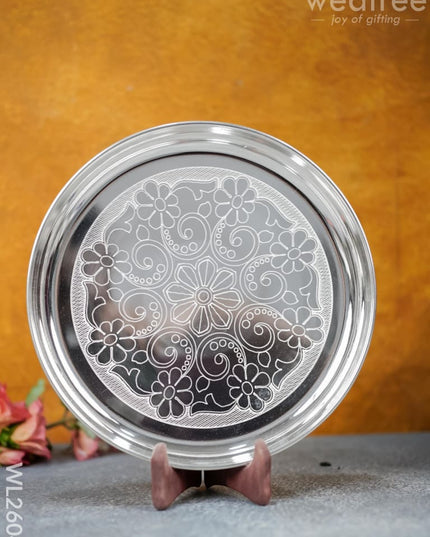 German Silver Engraved 10 Inch Plate - Wl2604 Pooja Utility