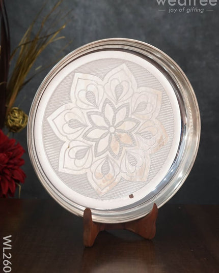 German Silver Engraved 10 Inch Plate - Wl2604 Pooja Utility