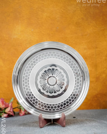 German Silver Engraved 10 Inch Plate - Wl2604 Pooja Utility