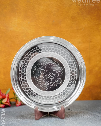 German Silver Engraved 10 Inch Plate - Wl2604 Pooja Utility