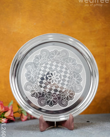 German Silver Engraved 10 Inch Plate - Wl2604 Pooja Utility