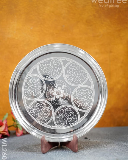 German Silver Engraved 10 Inch Plate - Wl2604 Pooja Utility