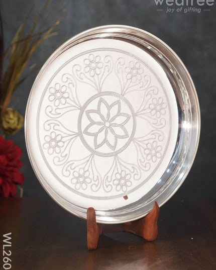 German Silver Engraved 10 Inch Plate - Wl2604 Pooja Utility