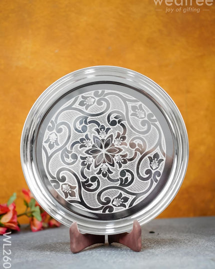 German Silver Engraved 10 Inch Plate - Wl2604 Pooja Utility