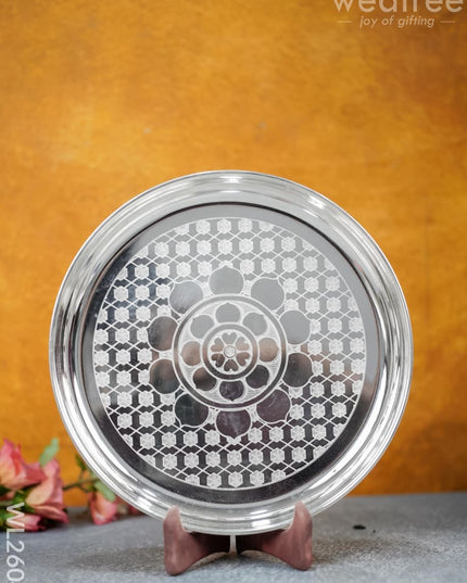 German Silver Engraved 10 Inch Plate - Wl2604 Pooja Utility