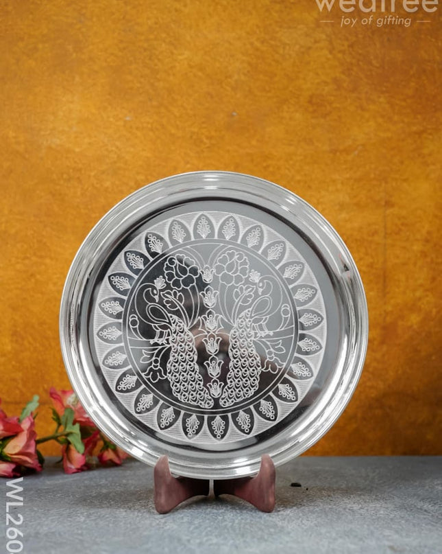 German Silver Engraved 10 Inch Plate - Wl2604 Pooja Utility
