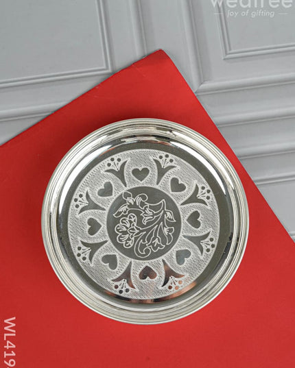 German Silver Engraved Plate - 6 inch - WL4194 - German Silver Pooja Utility