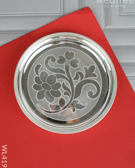 German Silver Engraved Plate - 6 inch - WL4194 - German Silver Pooja Utility