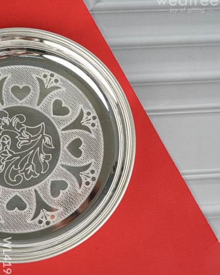 German Silver Engraved Plate - 6 inch - WL4194 - German Silver Pooja Utility