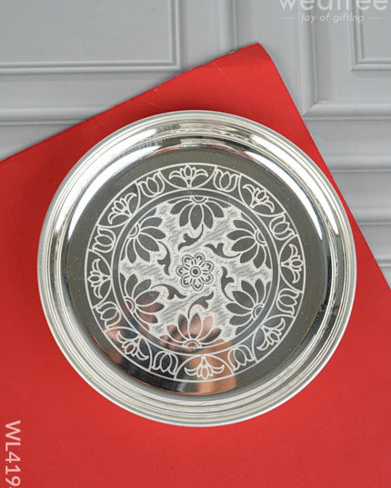 German Silver Engraved Plate - 6 inch - WL4194 - German Silver Pooja Utility